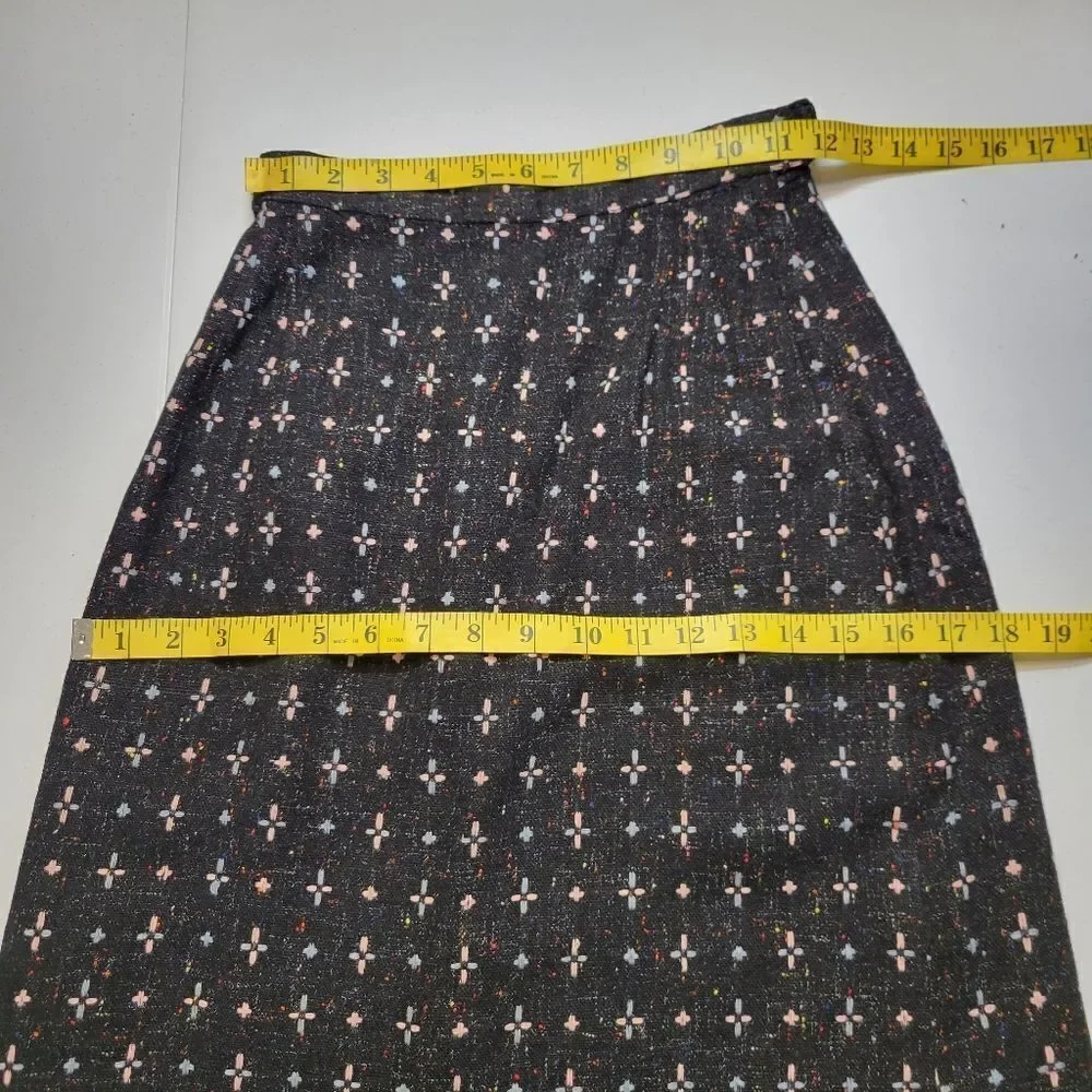 60s Vintage Handmade Tailored Wool Matching Skirt Suit Set Black with Pink Blue